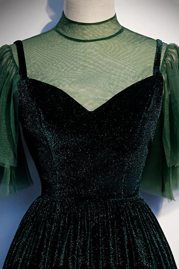 Wholesale Green Velvet Long A-Line Prom Dress Green Formal Evening Dress